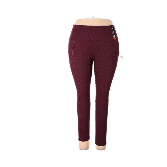 NEW Lukka Lux Burgundy Wine Ribbed Ankle Length Leggings Tights Pants Pocket XXL - Picture 4 of 6